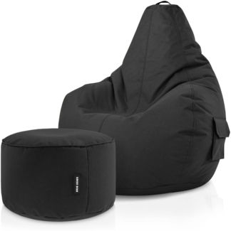 Green Bean® Sitzsack + Hocker, 2er Set, robust, waschbar, schmutzabweisend, Schwarz, 90 x 80 x 70 cm
