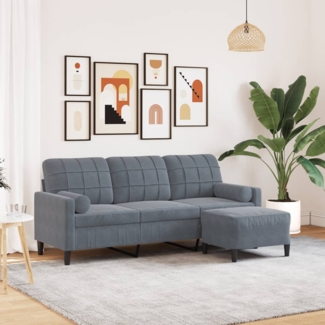 vidaXL 3-Sitzer-Sofa mit Hocker Dunkelgrau 180 cm Samt 3278268