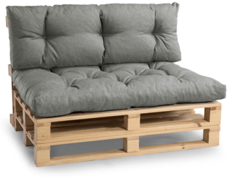 Gutekissen®, Palettenkissen, Gartensofakissen, gesteppte Kissen gefüllt mit granuliertem Poulirette-Schaum (Set (Sitzkissen 120x80 +Rückenlehne 120x40), Grau)