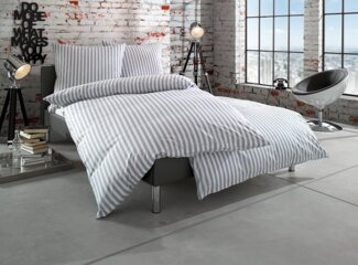 Bettwaesche-mit-Stil 'Oslo' Bettwäsche, Mako-Batist, Grau, 135x200 cm + 80x80 cm, Streifen