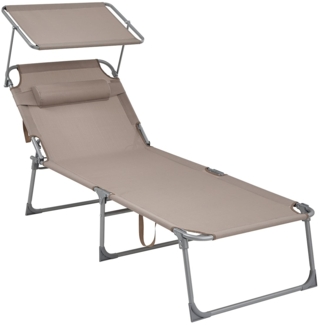 Songmics Sonnenliege mit Sonnenschutz, Kopfstütze & verstellbarer Rückenlehne, klappbar, 200 x 71 x 38 cm, Taupe