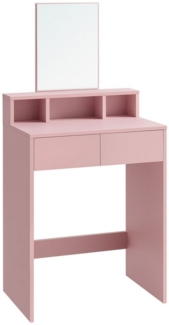 Vasagle Schminktisch mit großem Spiegel, 2 Schubladen & 3 offene Fächer, Holz pastellrosa, 127 x 40 x 60 cm