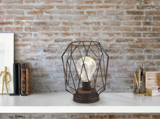 meineWunschleuchte 'Narda' LED-Tischleuchte, Industrial-Stil, batteriebetrieben, Metallgitter in Rost-Optik, Ø 17 cm