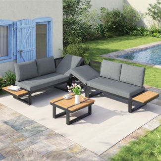 Merax Gartenmöbel-Set mit verstellbarer Kippfunktion, umbaubar 2 Relaxbetten, Stahl / Polyester grau