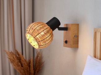 meineWunschleuchte Wandstrahler, ohne Leuchtmittel, innen, Nachttisch-lampe Wand mit Schalter & Lampenschirm aus Rattan