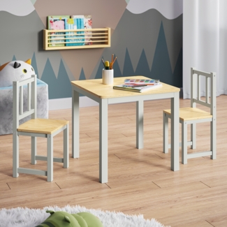 Bellabino 'Sora' Kindersitzgarnitur, grau/natur, Kindersitzgruppe aus 2x Stuhl und 1x Tisch, Kiefer, ab 2 Jahren