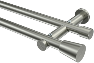 Gardinenstangen-Set Platon Sitra 260 cm (geteilt in 2 x 130 cm), 2-läufig (ohne Ringe), 20 mm Ø Edelstahl-Optik