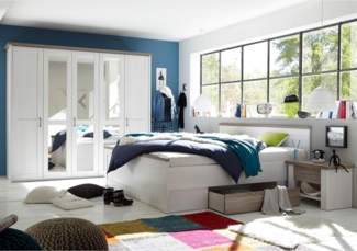 Schlafzimmer-Set >Lebbie< in Pinie Weiß - 241x49x42cm (BxHxT)