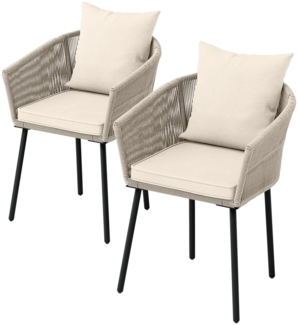 STEELSØN 'Nair' Polyrattan-Gartenstuhl inkl. Kissen, 2er-Set, beige, wetterfest, bis 160 kg belastbar