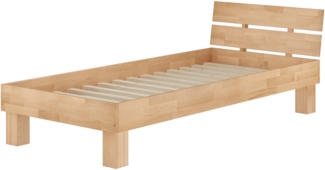 Einzelbett Futonbett '60. 80-09' mit Rollrost, Massivholz natur, 90x200 cm