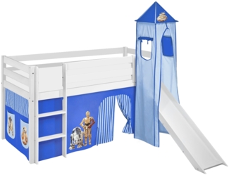 Lilokids 'Jelle' Spielbett 90x190 cm, Star Wars Blau, Kiefer massiv, mit Turm, Rutsche und Vorhang