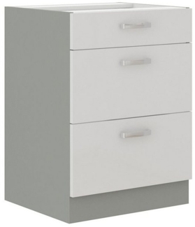 Unterschrank 60 Bianca Weiss Hochglanz + Grau Vollauszug Soft-Close Küche