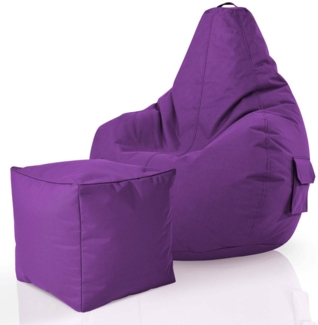 Green Bean® Bean Bag-Sitzsack + Hocker, 2er-Set, waschbar & schmutzabweisend, Polyester / PVC, EPS-Füllung, Lila