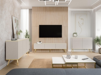 Wohnzimmer-Set Orenate MDF II (Farbe: Beige / Beige + Gold)