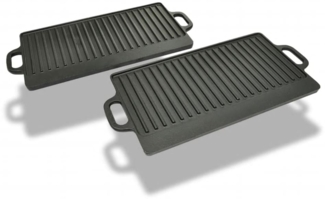vidaXL Grillplatte, 2 Stück, wendbar, Gusseisen schwarz, 46 x 23 x 1,5 cm