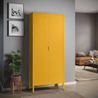 skølm 'Ituri' Kleiderschrank, Metall, 170x45x80 cm, senfgelb, Garderobe mit 4 Fächern und 2 Kleiderstangen