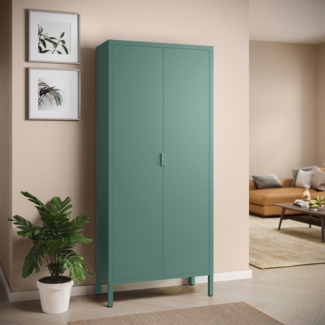 skølm 'Ituri' Kleiderschrank, Metall, 170x45x80 cm, dunkelgrün, Garderobe mit 4 Fächern und 2 Kleiderstangen