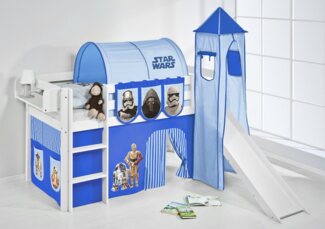 Lilokids 'Jelle' Spielbett 90x200 cm, Star Wars Blau, Kiefer massiv, mit Turm, Rutsche und Vorhang