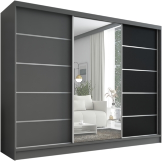 A&J MöbelLand Schwebetürenschrank AURELIA, Graphit, Graphit, Schwarz, Leiste: Weiß