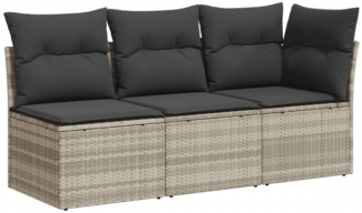 vidaXL Gartensofa mit Kissen 3-Sitzer Hellgrau Poly Rattan 366193
