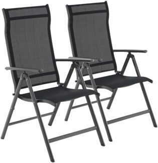 Songmics Gartenstuhl, 2 Stück, klappbar, Rückenlehne 8-stufig verstellbar, Aluminium / Kunstfasergewebe, 56 x 70 x 106 cm, Schwarz