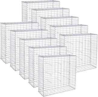 SONGMICS Gabionenkörbe, verzinkt, Metall silber, 100 x 90 x 30 cm, 10 Stück