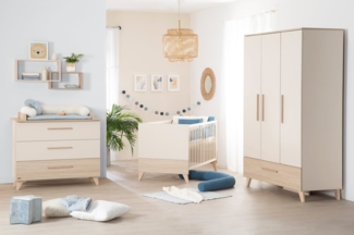 roba Kinderzimmer 'Sidney' 3-teilig - Kinderbett 70 x 140 cm + Kommode + Kleiderschrank - Cashmere / Eiche