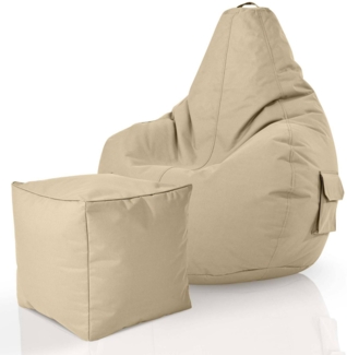Green Bean® Bean Bag-Sitzsack + Hocker, 2er-Set, waschbar & schmutzabweisend, Polyester / PVC, EPS-Füllung, Beige