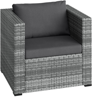 STEELSØN 'Veloria' Polyrattan Sessel, grau-meliert/anthrazit, wetterfest, 65x76x65 cm, Gartensessel mit Kissen