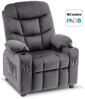 MCombo Kinder Sessel Jugend- und Kindersofa Kindersessel 7355, mit Liegefunktion, Samt, Grau, 72 x 66 x 87 cm