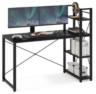Vasagle Schreibtisch, mit Regalböden rechts oder links, Industrie-Design, Schwarz, 60 x 137,2 x 118,7 cm