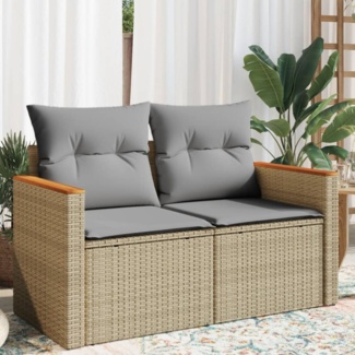 vidaXL Gartensofa mit Kissen 2-Sitzer Beige Poly Rattan 366097