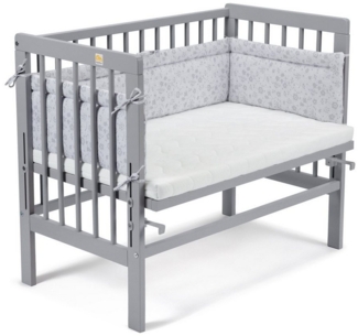 Fabimax 4682 'BASIC' Beistellbett grau, inkl. Matratze 'AIR' und Nestchen 'Blümchen' grau
