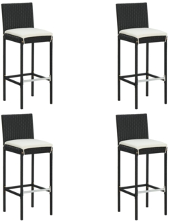 vidaXL Garten-Barhocker mit Kissen 4 Stk. Schwarz Poly Rattan 316670