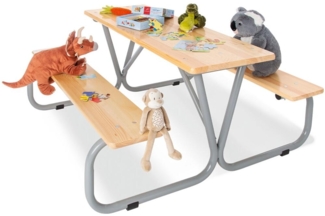 Pinolino 'Michel für 6' Kindersitzgarnitur, Massivholz natur / Metall grau, 110 x 53 x 110 cm