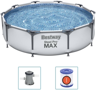 Steel Pro MAX™ Frame Pool Set mit Filterpumpe Ø 305 x 76 cm, lichtgrau, rund