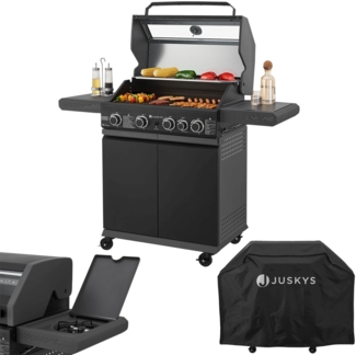 Juskys 'Savannah' XXL Gasgrill mit Grillrost, Unterschrank für Gasflasche & Abdeckplane, Stahl anthrazit, 133 x 57 x 114 cm