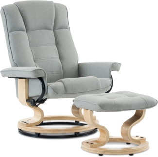 MCombo Relaxsessel mit Hocker, 360°drehbarer Fernsehsessel mit Liegefunktion, bis 120 Kg belastbarer TV-Sessel, moderner Ruhesessel für Wohnzimmer, Mikrofaser, 9019 (Hellgrau-Mikrofaser)