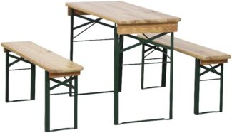 Fun Star Festzeltgarnitur, 3-teilig, klappbar, Holz natur / Stahl grün, 110 x 50 x 79 cm
