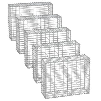 SONGMICS GabioneGabionen,100 x 80 x 30 cm, 5er Set, Steinkorb, Gabionenkörbe, Drahtzäune, mit 5 x 10 cm engmaschigem Gitter, aus rostfreiem verzinktem Stahl, Gartendeko, Pflanzenwand, silbern GGB583