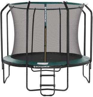 Songmics Trampolin mit Sicherheitsnetz und Leiter, gepolstertes Gestell, schwarz-dunkelgrün, Ø 366cm
