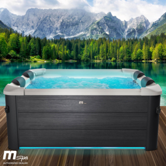 BRAST Whirlpool MSpa Oslo mit Fester Außenwand LED-Beleuchtung mit 20 einstellbaren Farben für 6 Personen 160x160x65cm 120 Massagedüsen Ganzjähriger Einsatz Winterfest In & Outdoor Pool
