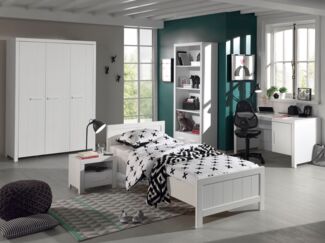 Vipack 'Erik' 5-tlg. Kinderzimmer-Set 90x200 cm, weiß, mit Bett, 3-trg. Kleiderschrank, Nachttisch, Regal und Schreibtisch