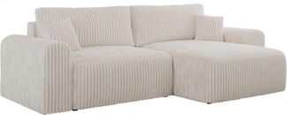 MKS Meble 'Nelson' Ecksofa mit Schlaffunktion und Bettkasten, L-form, Beige, Cord