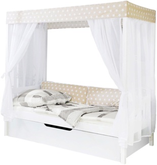 Ticaa 'Beige' Himmelbett Kiefer Weiß inkl. Bettkasten 'Marianne'