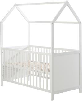 roba Hausbett 70 x 140 cm - Babybett in Hausoptik - Höhenverstellbar - Umbaubar - Holz weiß