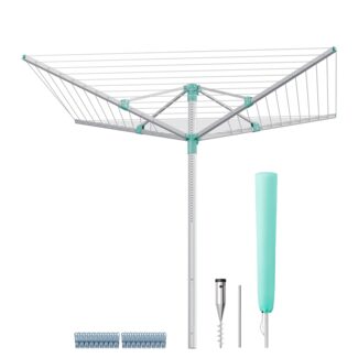 SONGMICS Wäschespinne, Wäscheständer, höhenverstellbar, 60 m Wäscheleine, für 6 Waschmaschinenladungen, Outdoor, Garten, mit Bodenhülse, Wäscheklammern, silbern-grün