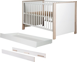 roba Kinderzimmerset 'Olaf' 3-teilig - Bett 70 x 140 - Umbauseiten - Bettkasten - Weiß / Luna Elm