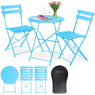 KESSER® Bistroset 3-teilig Bistrotisch mit 2 klappbaren Stühle Set Balkonset Balkonmöbel Klapp-Möbel Gartenset Sitzgarnitur Gartengarnitur Gartenmöbel Sitzgruppe Metall Bistro Gartentisch inkl. Abdeckung Hellblau