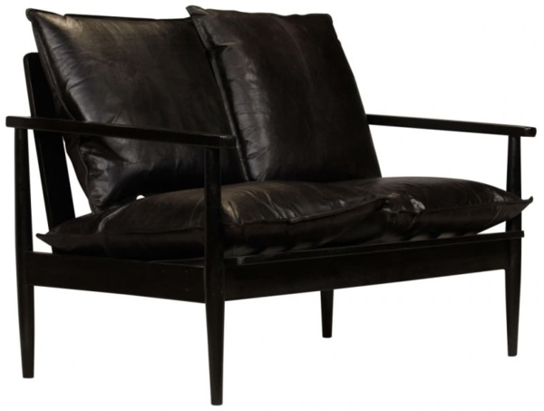 vidaXL 2-Sitzer-Sofa Echtleder Akazienholz Schwarz 246483
